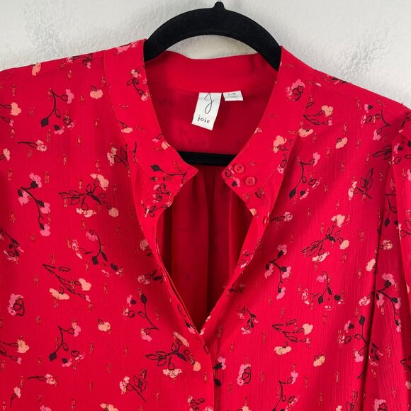 Joie Womens Large Red Floral Blouse Button Up 3/4 Sleeve Shirt Top - Picture 8 of 10